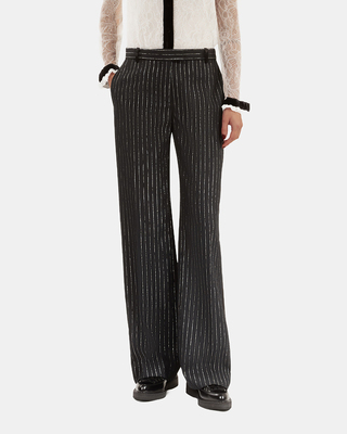 Black striped straight-leg pants