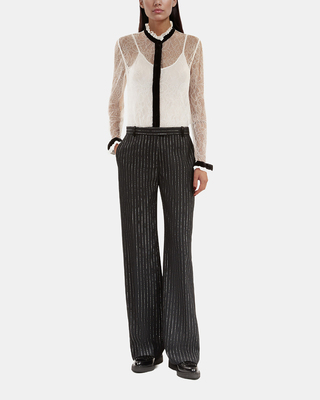 Black striped straight-leg pants