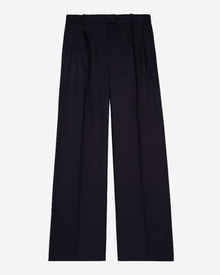 Straight-leg pants in navy cotton and linen