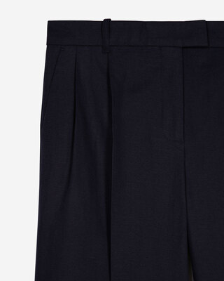 Straight-leg pants in navy cotton and linen