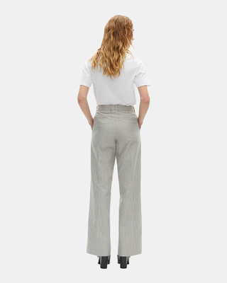 Loose-fitting striped pants in white cotton and linen
