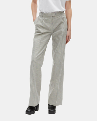 Loose-fitting striped pants in white cotton and linen