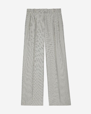 Loose-fitting striped pants in white cotton and linen