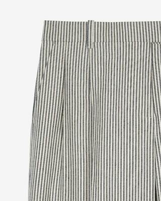 Loose-fitting striped pants in white cotton and linen