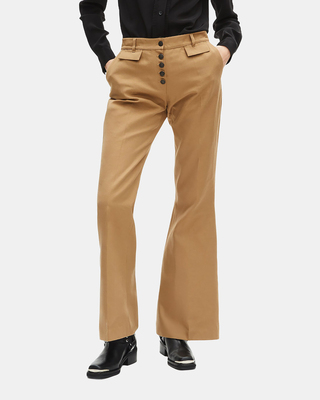 Flare pants in beige cotton and linen