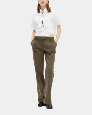 Khaki cotton wide-leg pants
