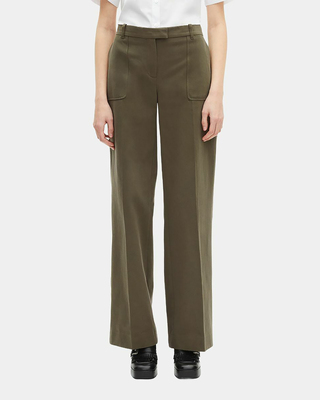 Khaki cotton wide-leg pants