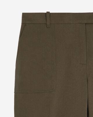 Khaki cotton wide-leg pants