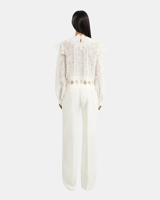 Ecru wide-leg tuxedo pants