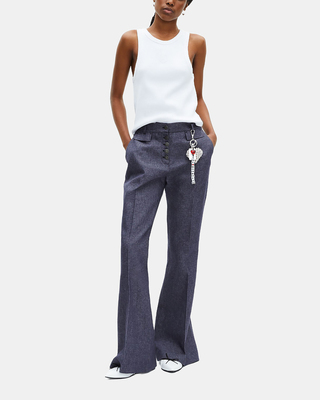 Blue cotton and linen flare pants
