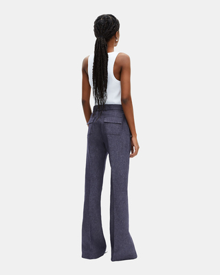 Blue cotton and linen flare pants