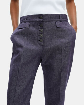Blue cotton and linen flare pants