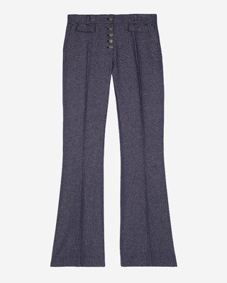 Blue cotton and linen flare pants