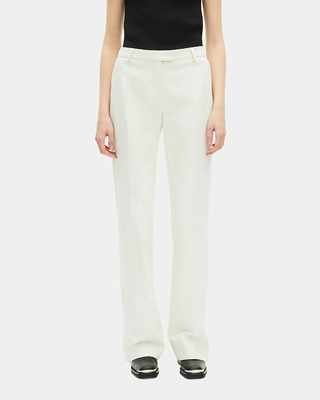 Ecru cotton wide-leg suit pants