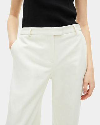 Ecru cotton wide-leg suit pants