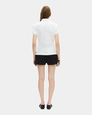 White mandarin collar polo shirt