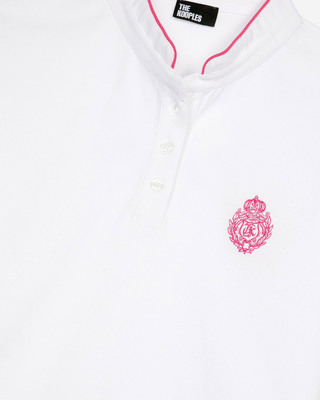 White mandarin collar polo shirt