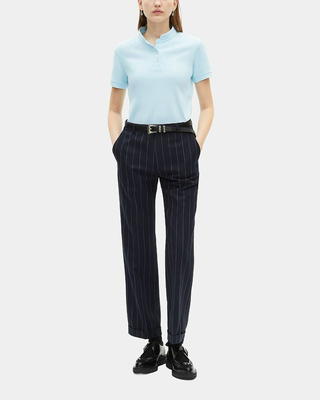 Light blue mandarin collar polo shirt