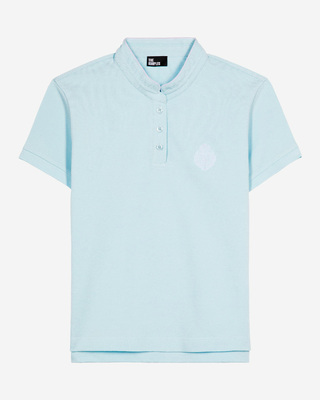 Light blue mandarin collar polo shirt