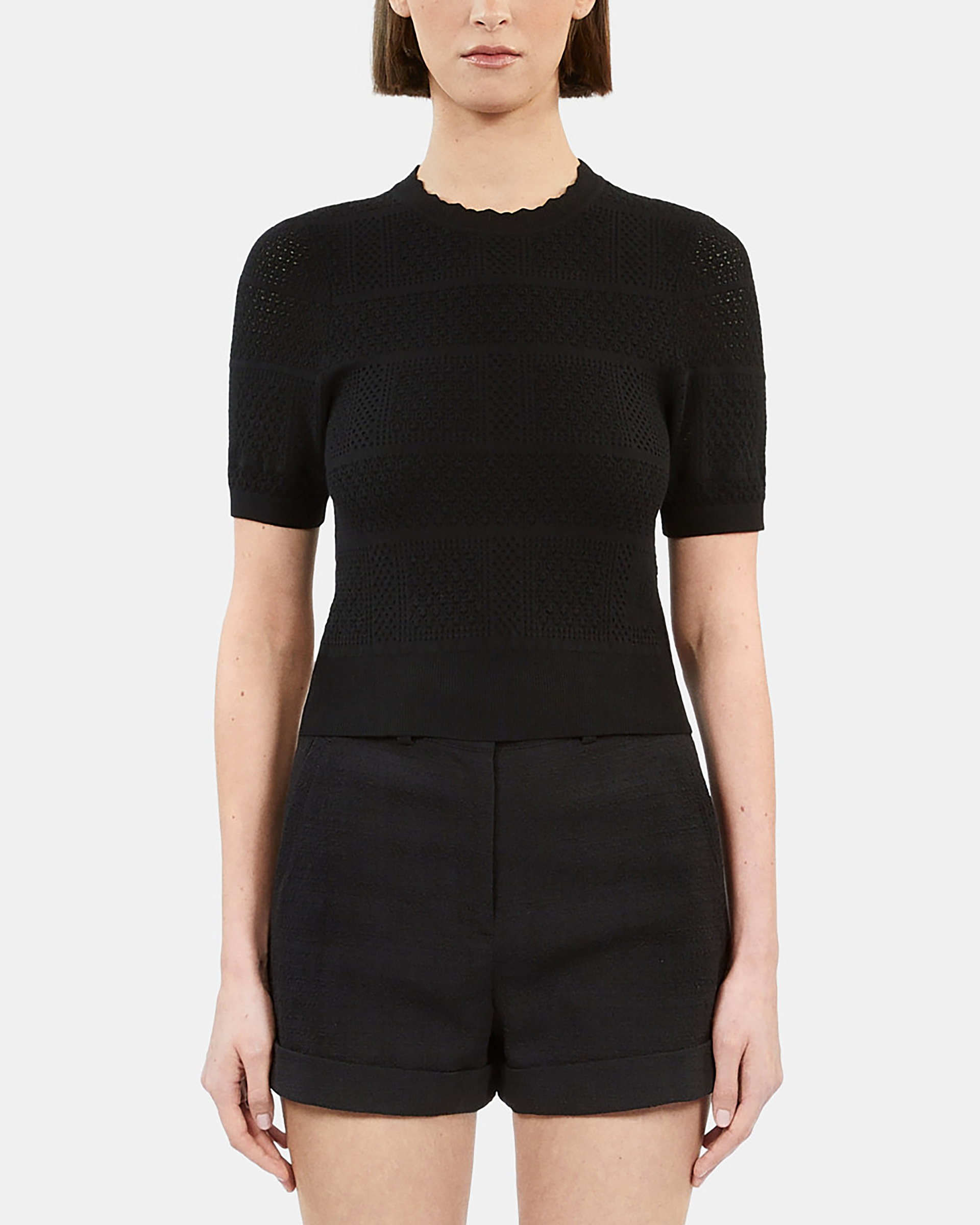 Black openwork knit sweater