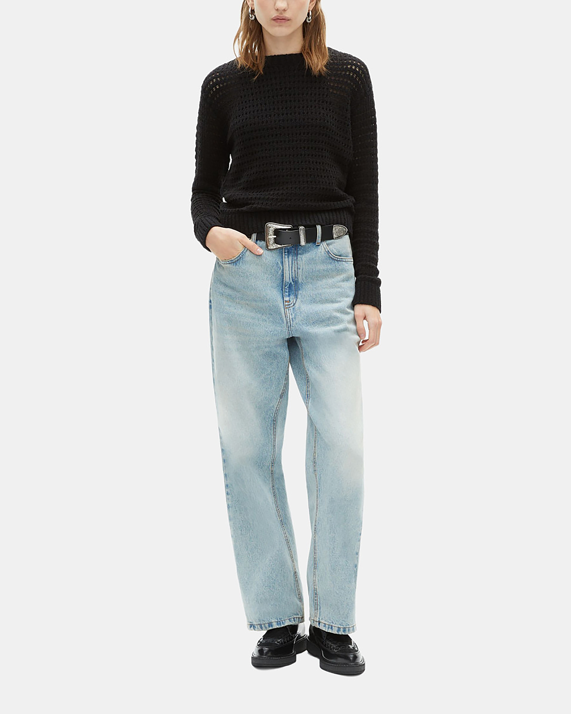 Black openwork mixed sweater