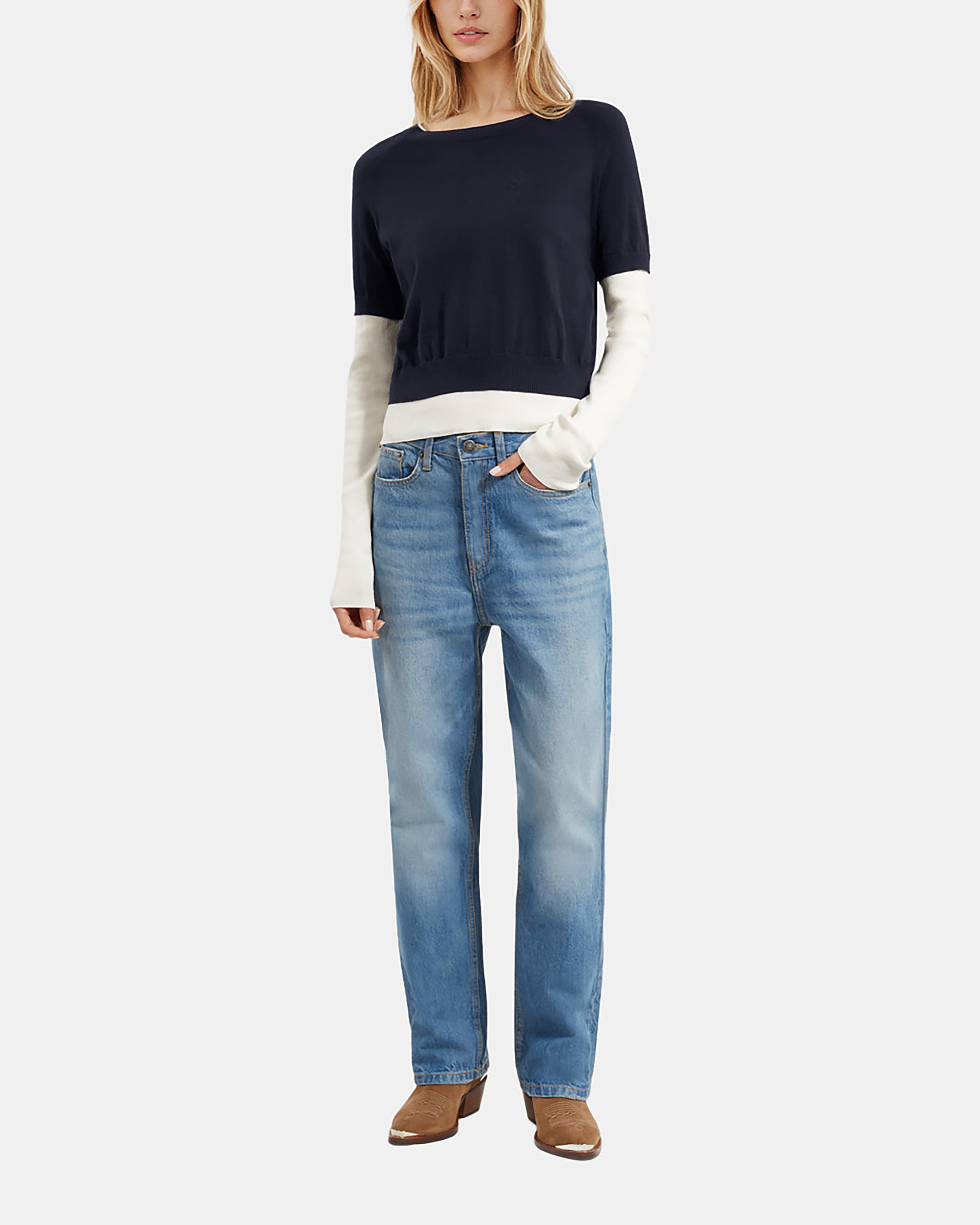 Navy and ecru sweater