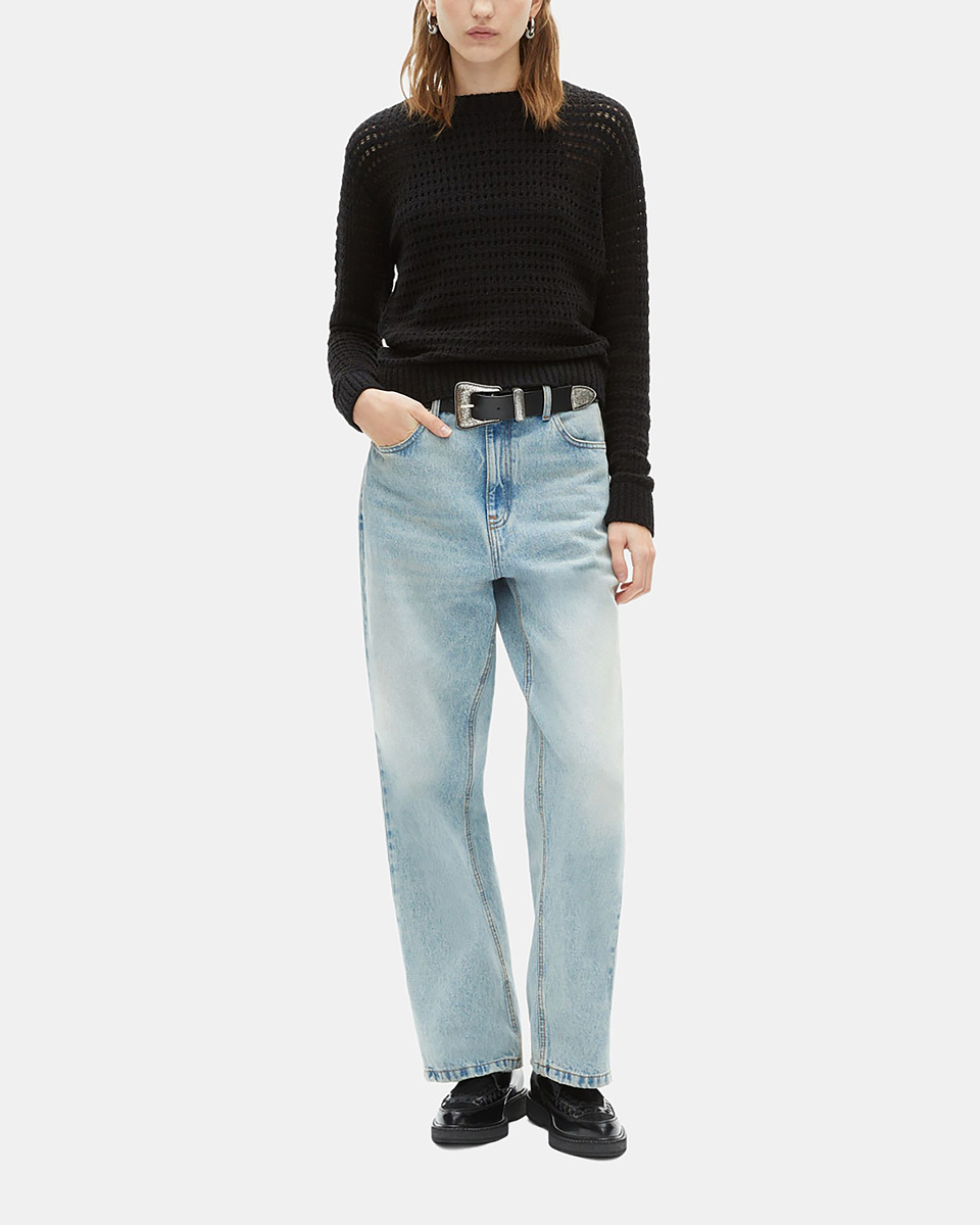 Black openwork mixed sweater