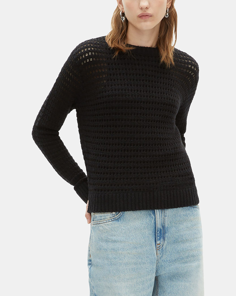 Black openwork mixed sweater