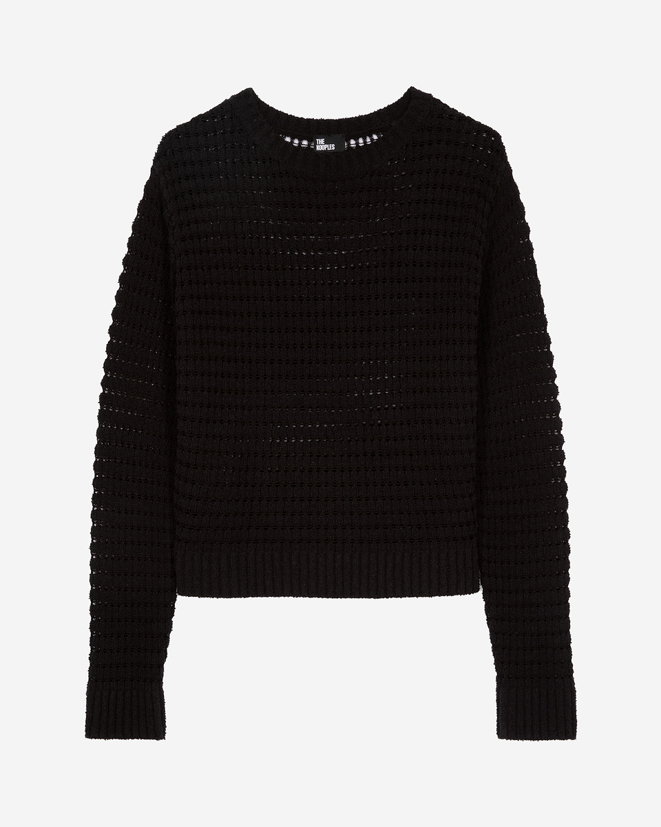 Black openwork mixed sweater