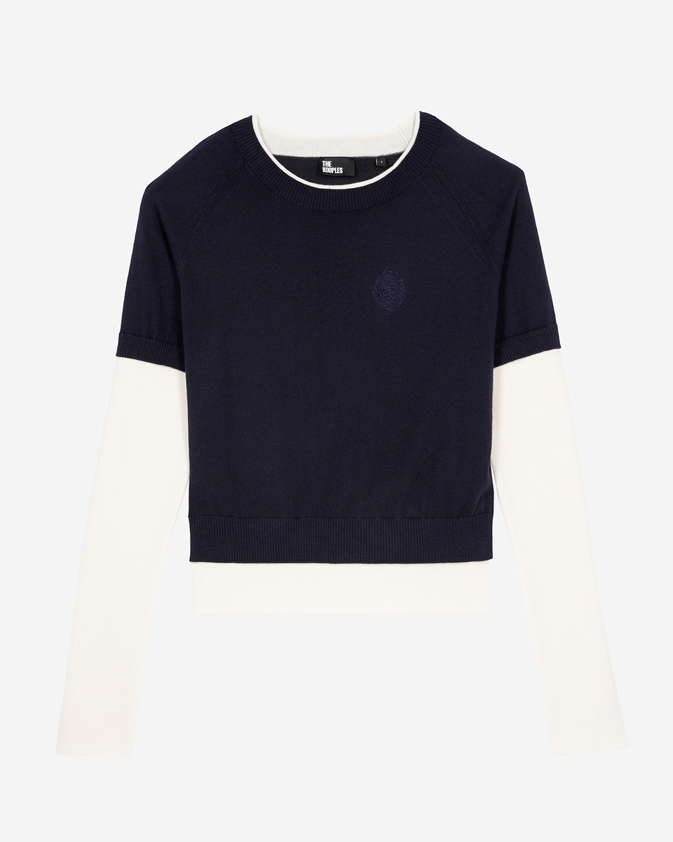 Navy and ecru sweater