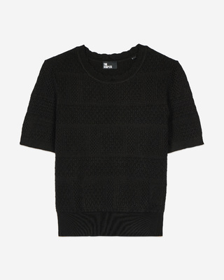 Black openwork knit sweater