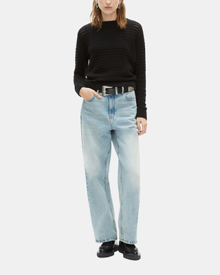 Black openwork mixed sweater