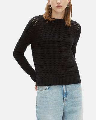 Black openwork mixed sweater