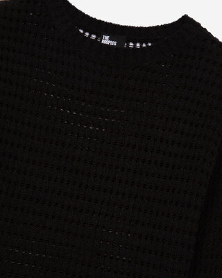 Black openwork mixed sweater
