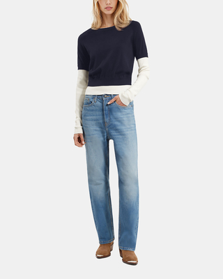 Navy and ecru sweater