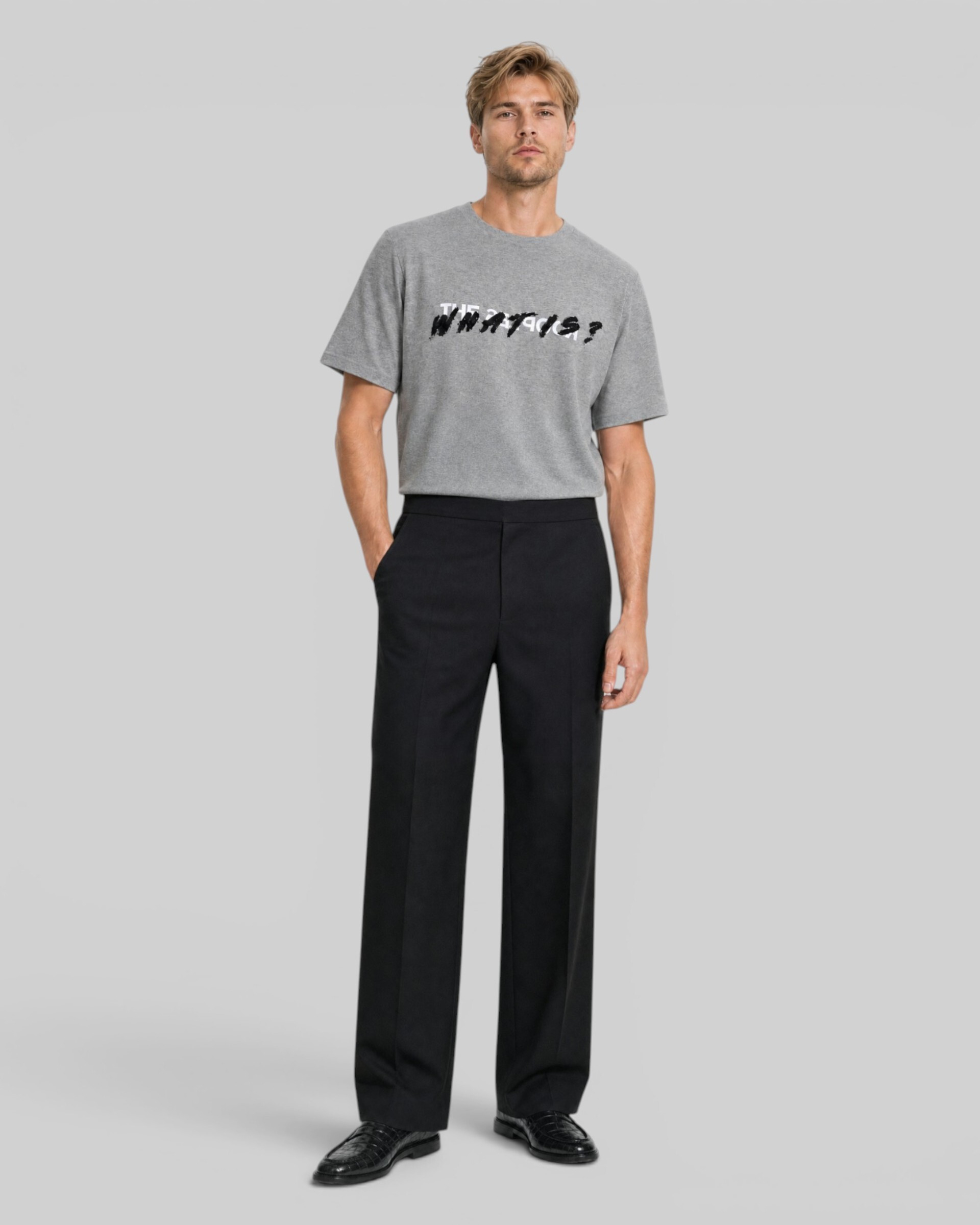 Gray 'What Is' Denim Patch T-Shirt