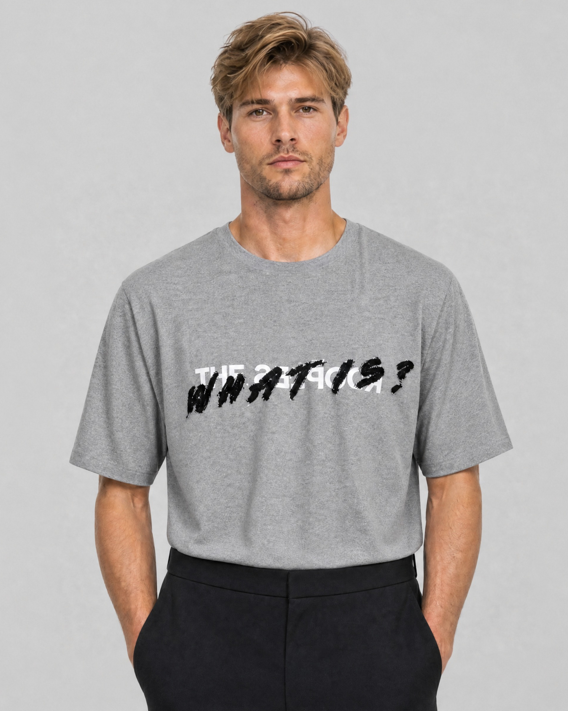 Gray 'What Is' Denim Patch T-Shirt