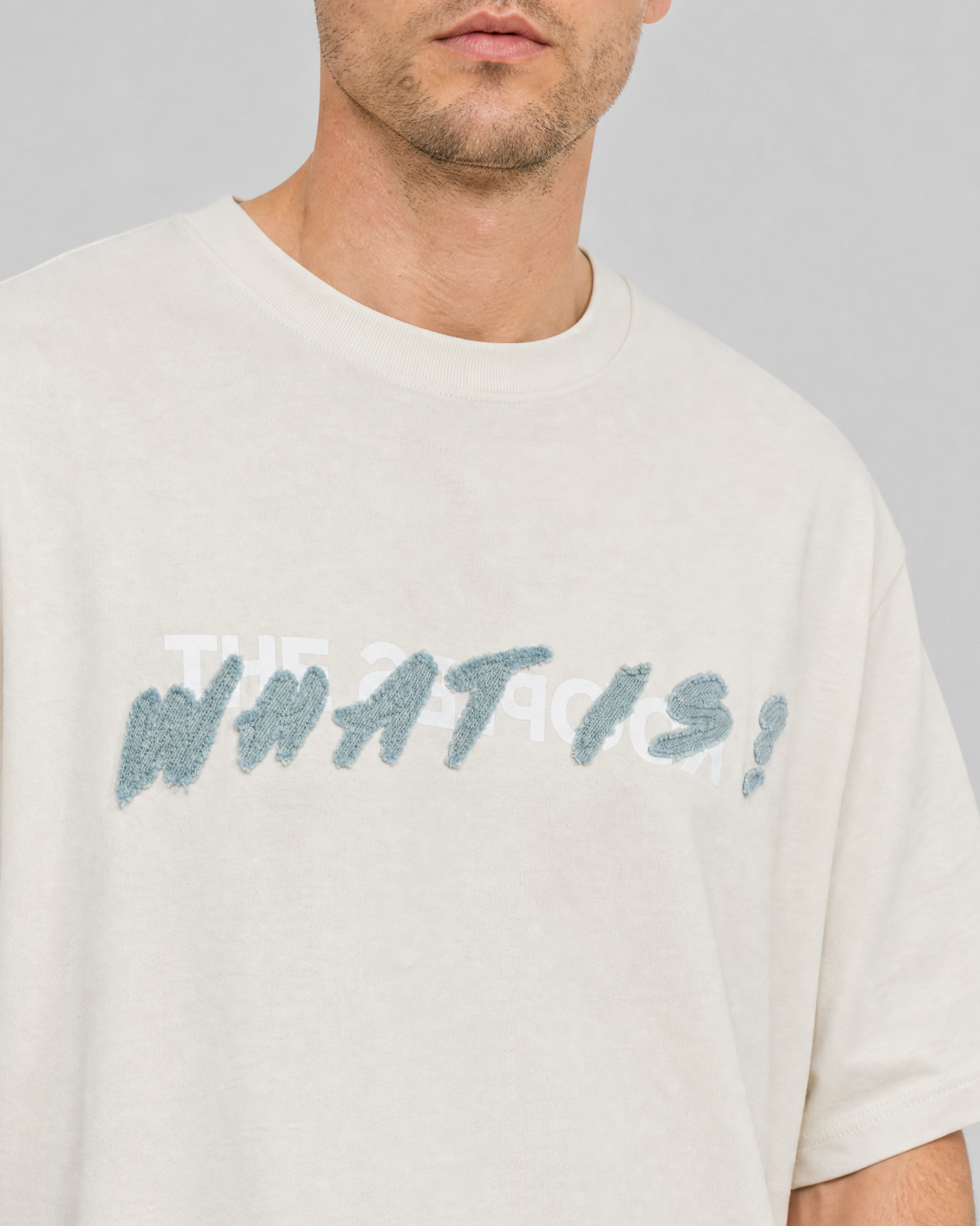 Beige 'What Is' Denim Patch T-shirt