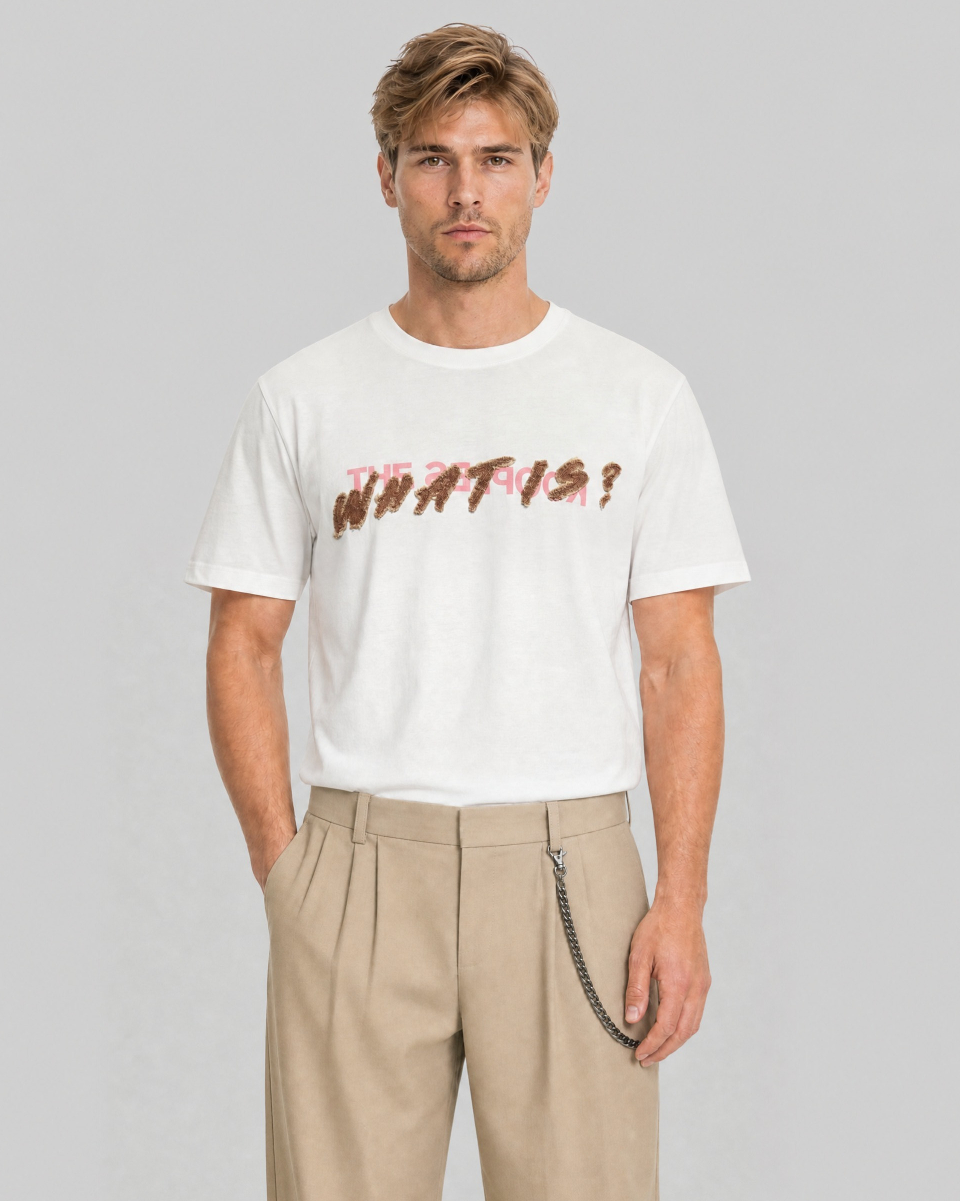 White 'What Is' Denim Patch T-shirt
