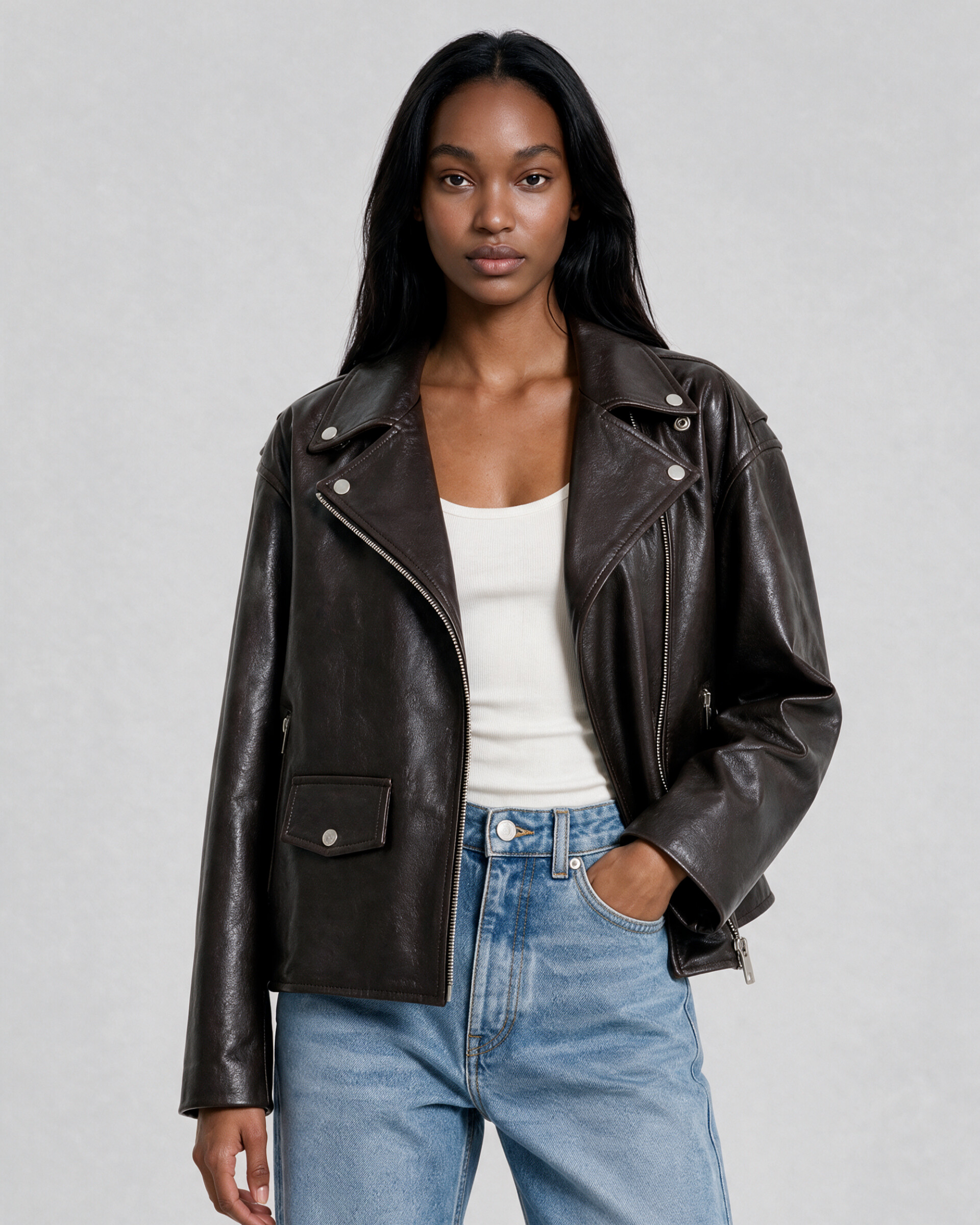 Brown leather jacket