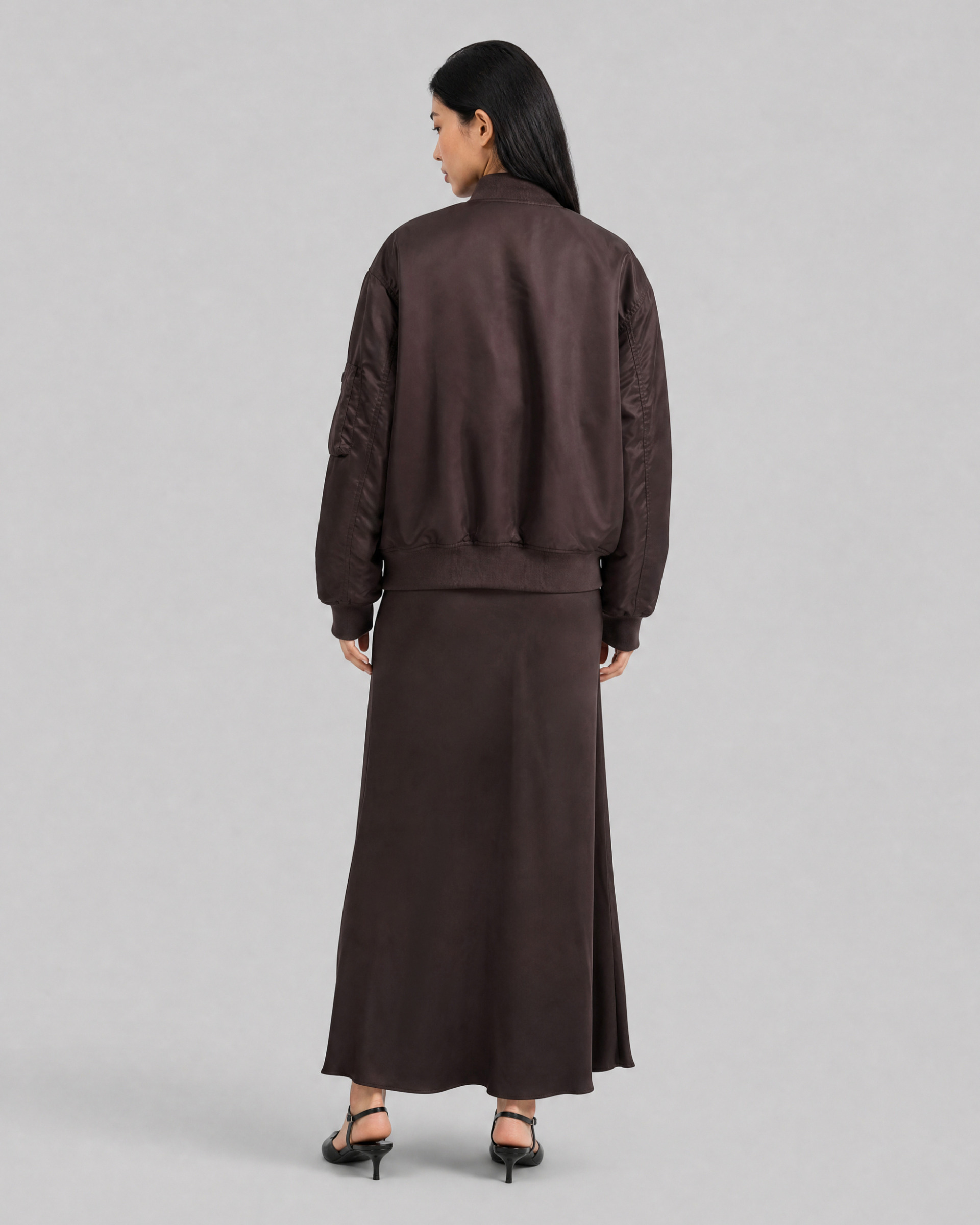 Oversized brown bomber jacket