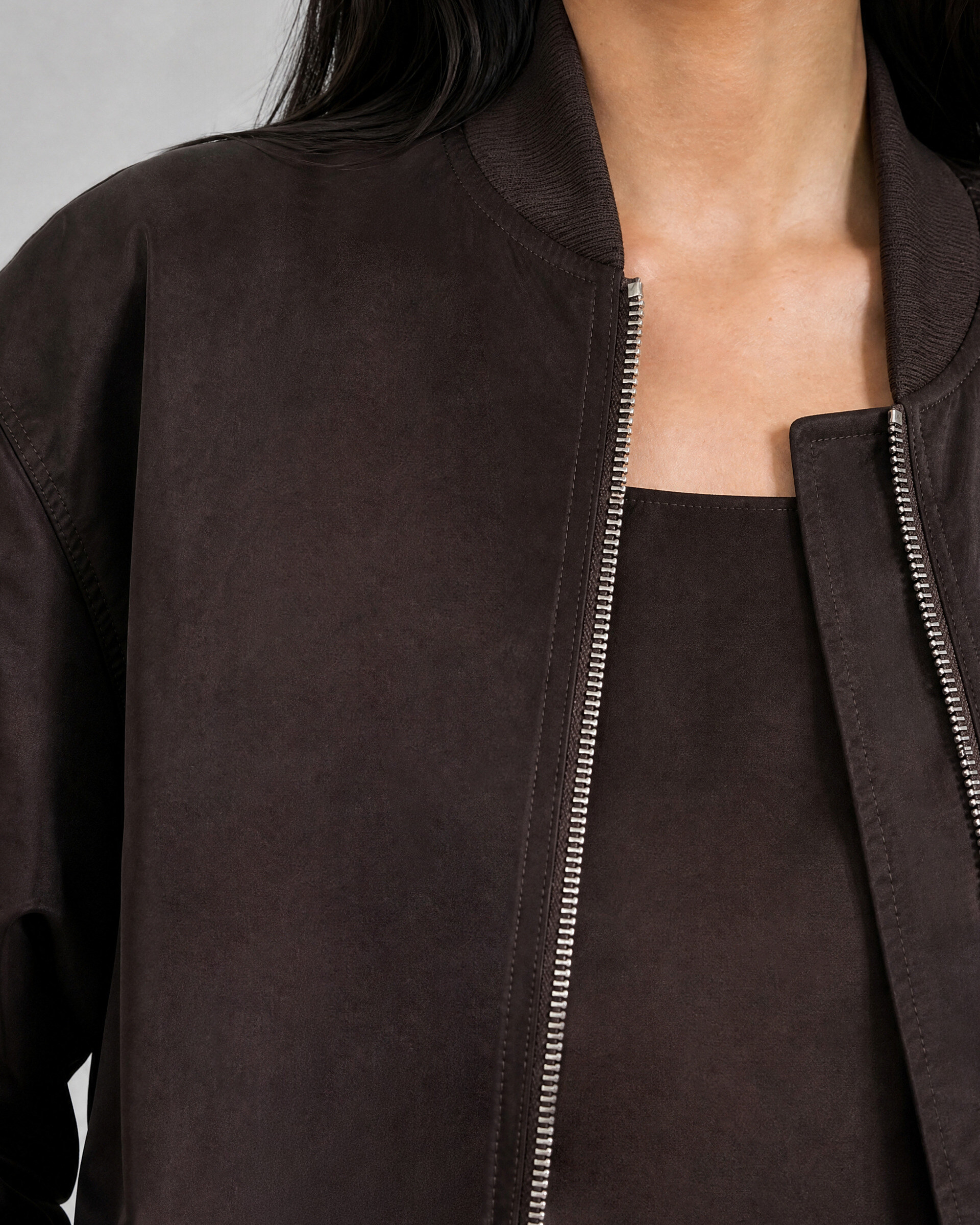 Oversized brown bomber jacket
