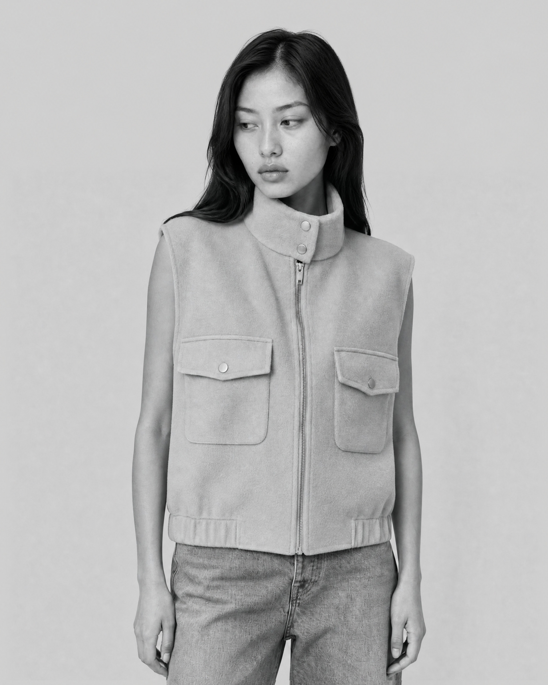 Beige reversible wool sleeveless jacket