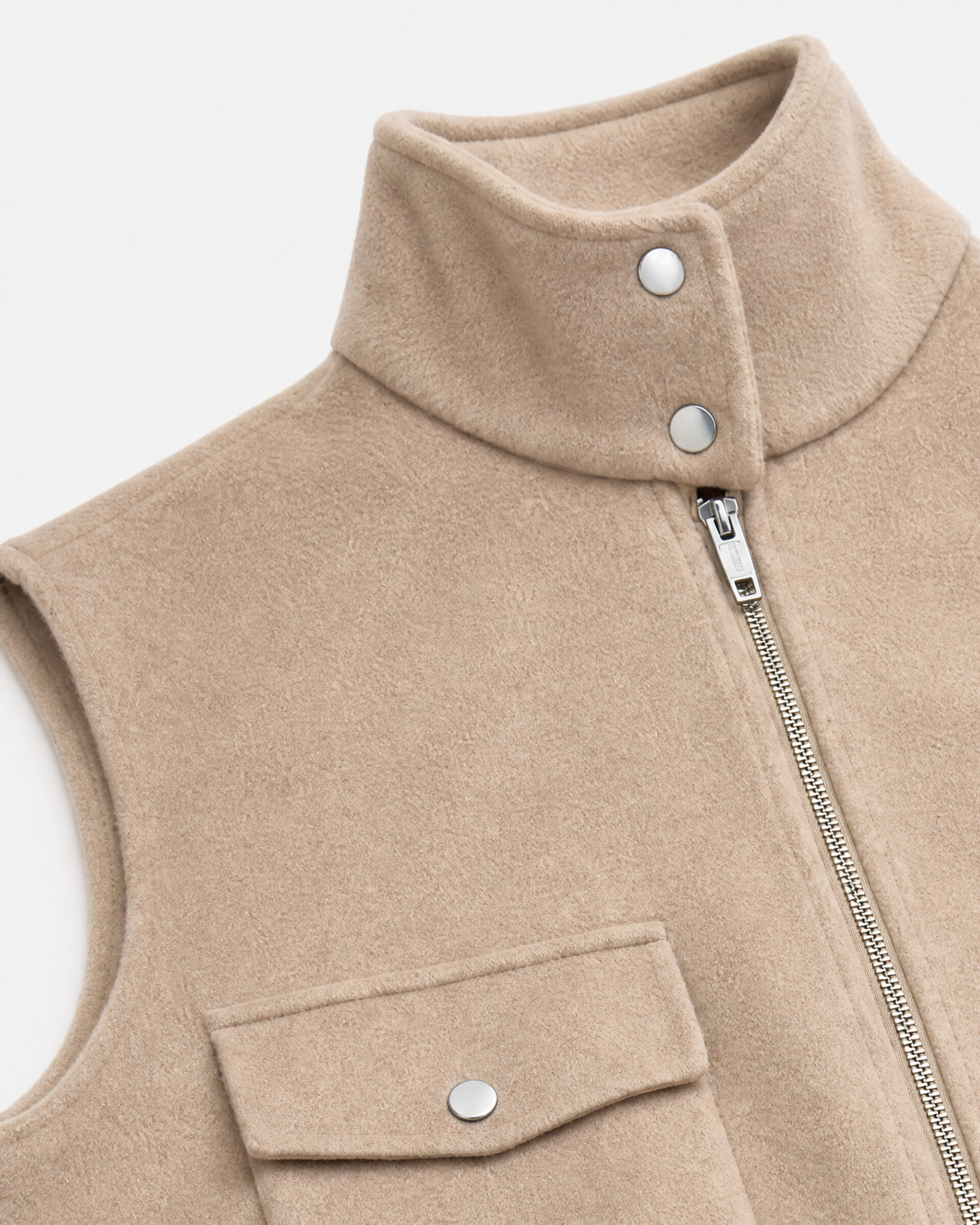 Beige reversible wool sleeveless jacket