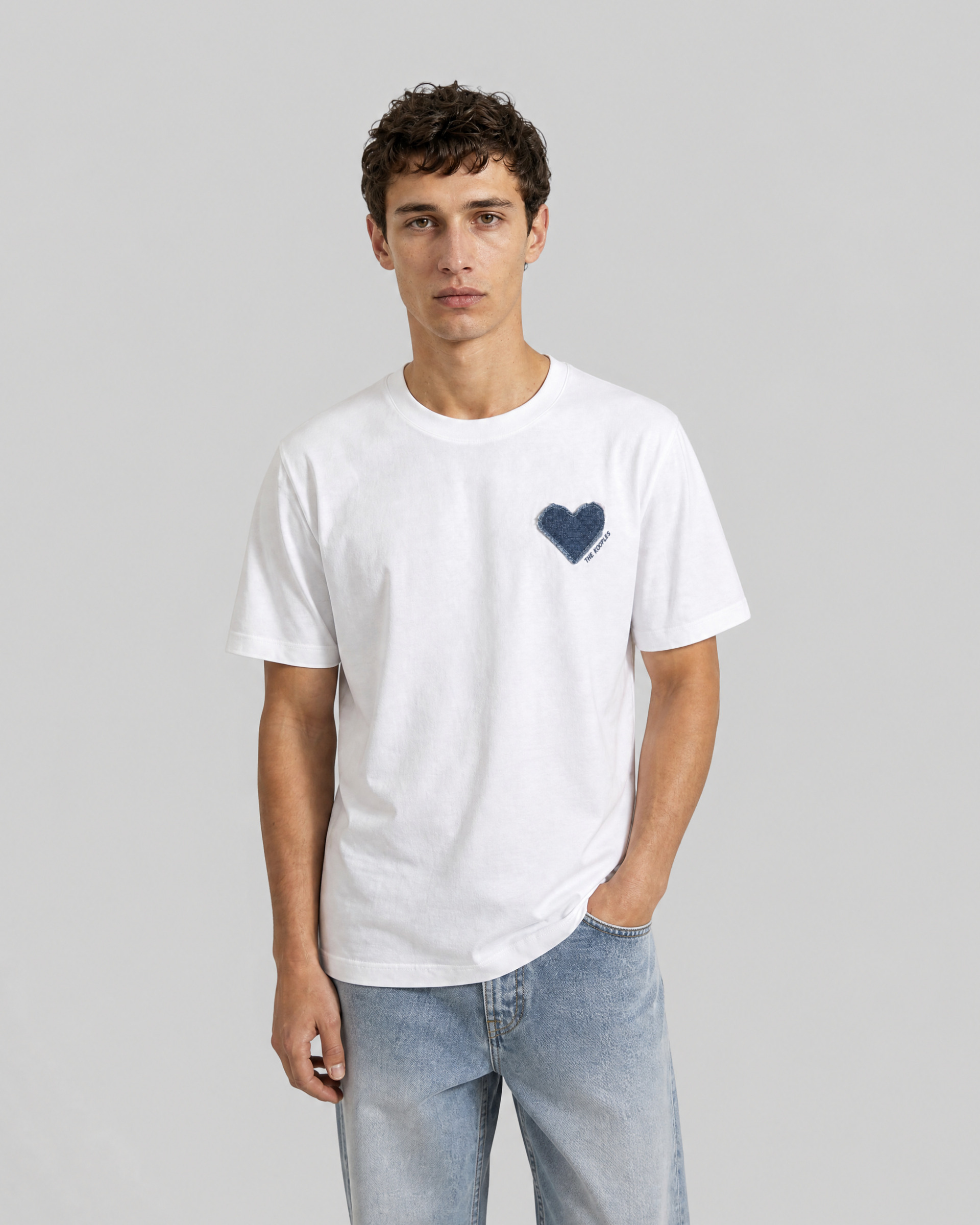 white denim heart patch t-shirt