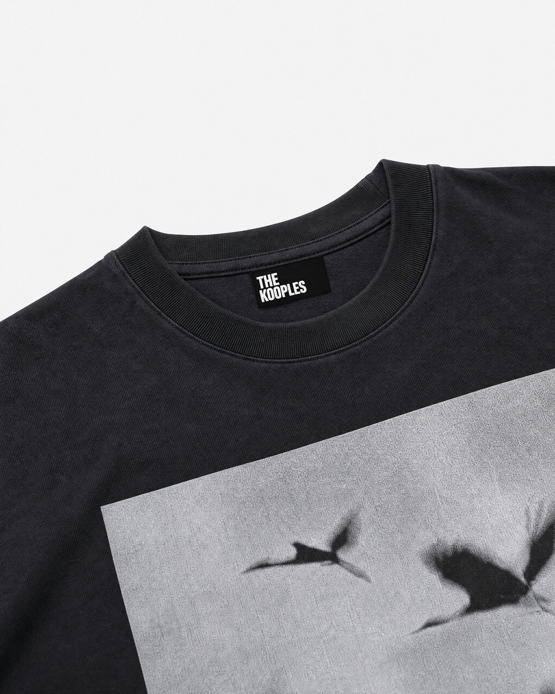 Black T-shirt with screen-printed birds