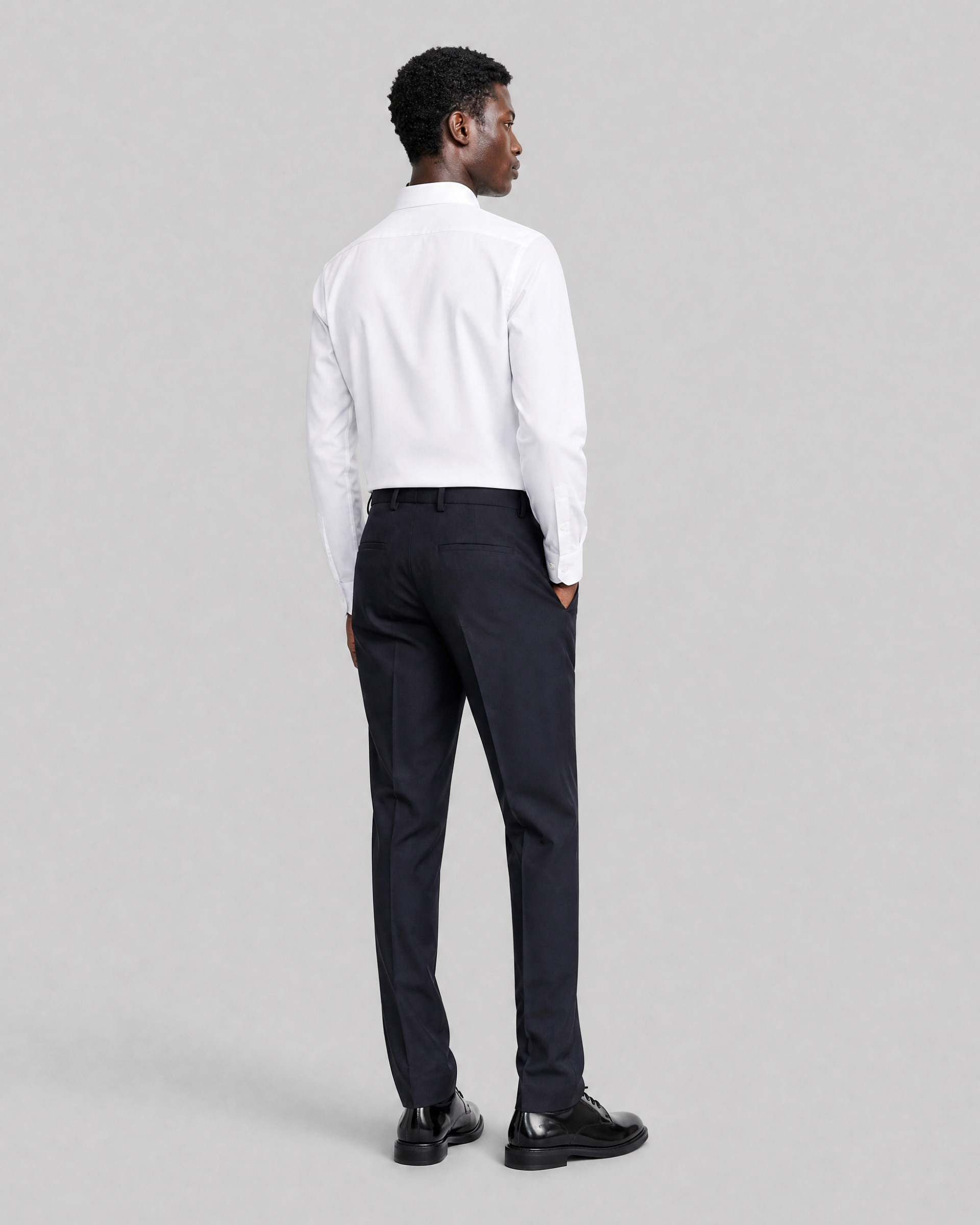 Navy straight-leg wool suit pants