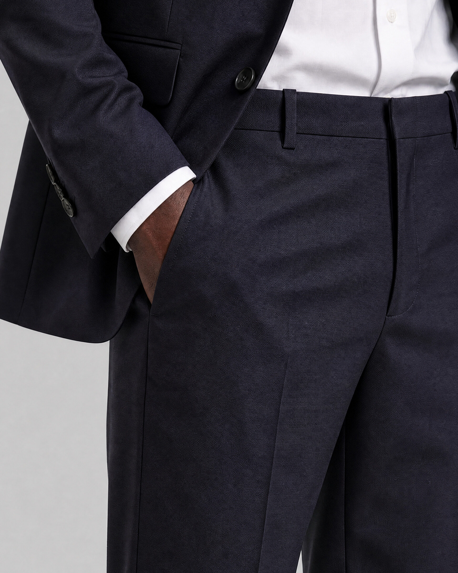 Navy straight-leg wool suit pants
