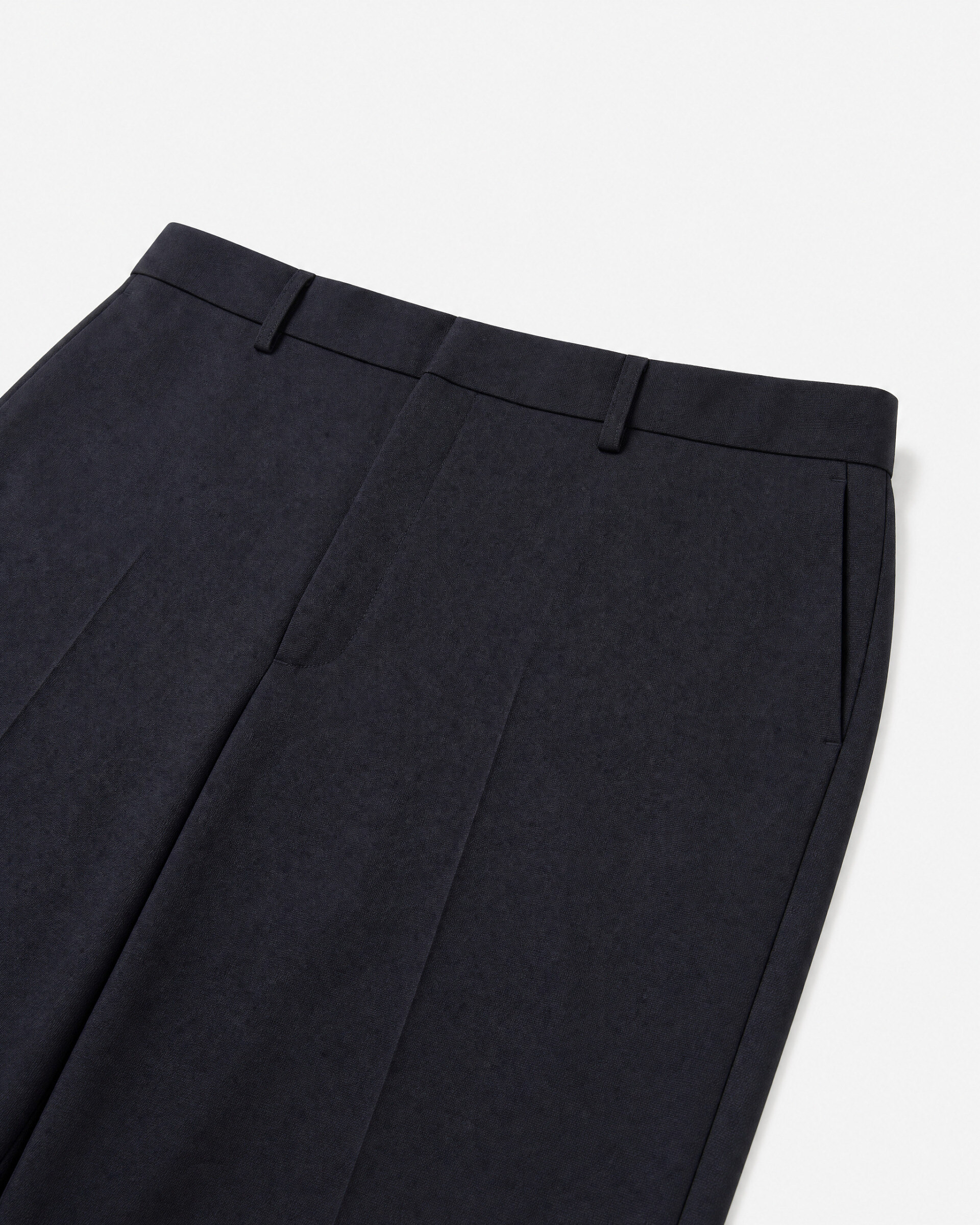 Navy straight-leg wool suit pants