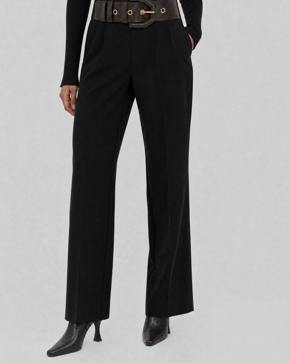 Black wool wide-leg tailored pants